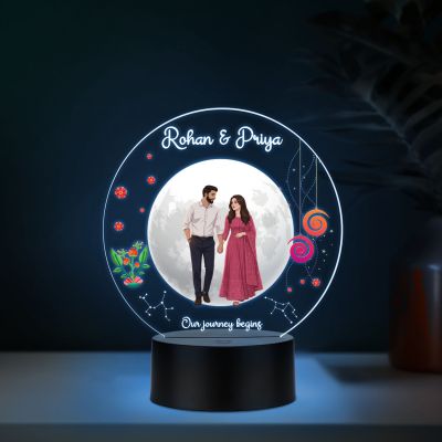 Personalized LED Night Light, Our Journey Begins Quote Acrylic Lamp with Color Changing Black Base Gift for Couple New Journey Gift